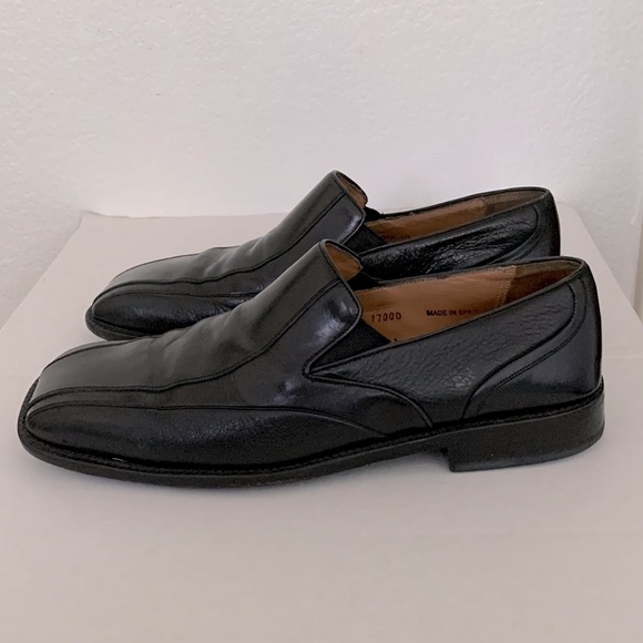 MEZLAN MENS LEATHER SHOES SLIP ON SQUARE TOE BLACK SIZE 10
